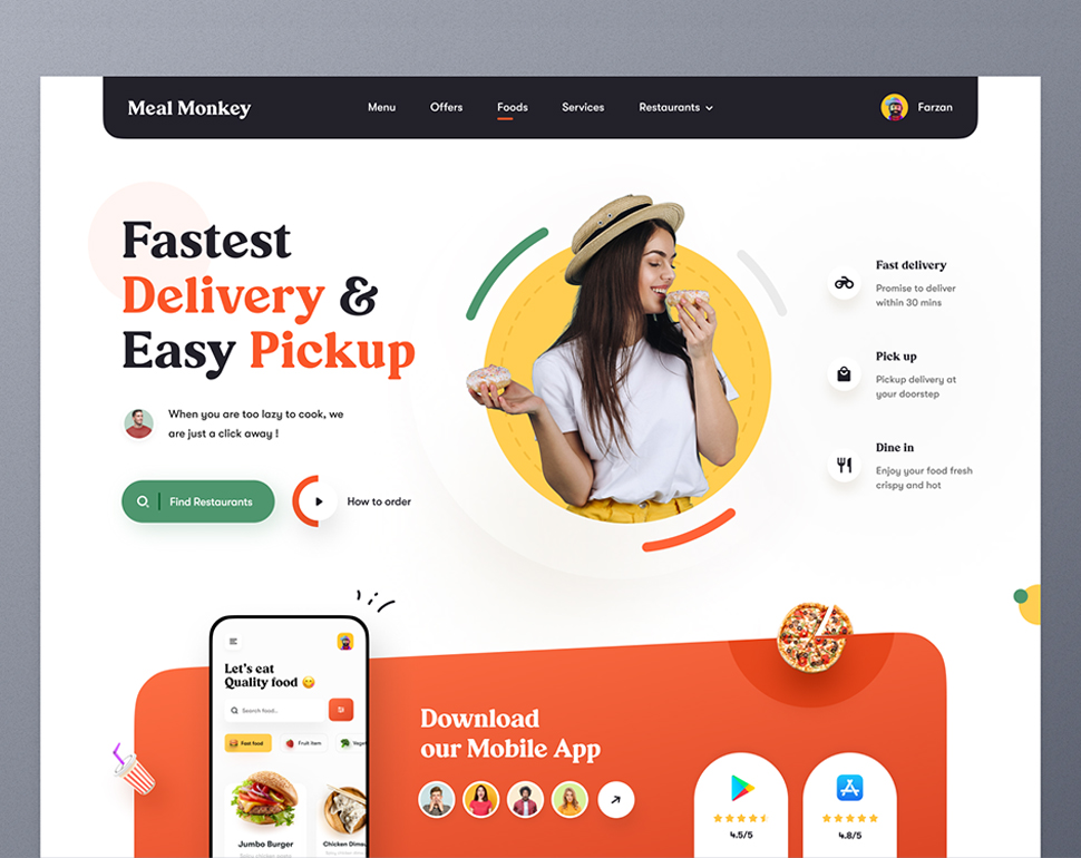 Food Delivery Website Development - Food Ordering Website - Food App Mockup - A Girl With Hat