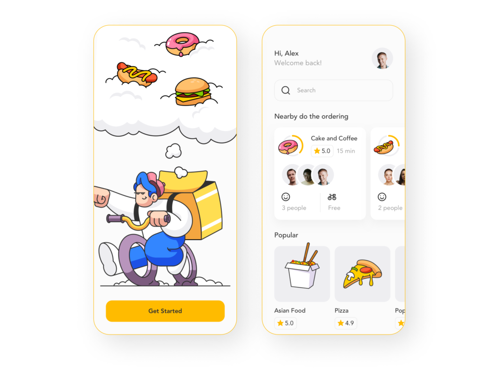 Food Ordering Marketplace App Screen Mockups